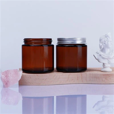 جرة شمعة زجاج العنبر